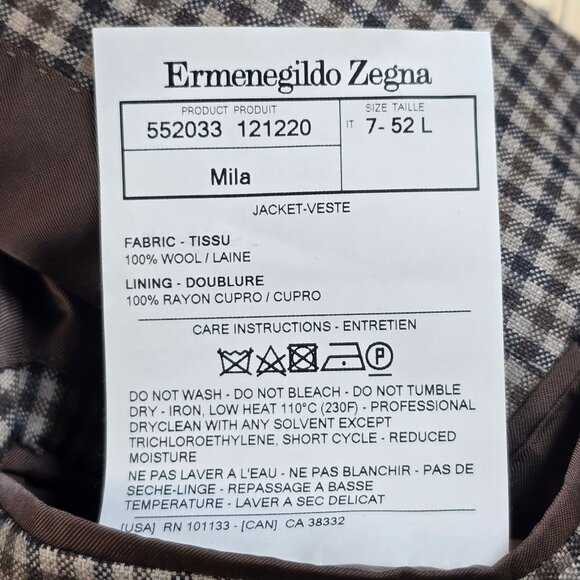 Ermenegildo Zegna Mens Checkered Wool Blazer 42L - Picture 6 of 12